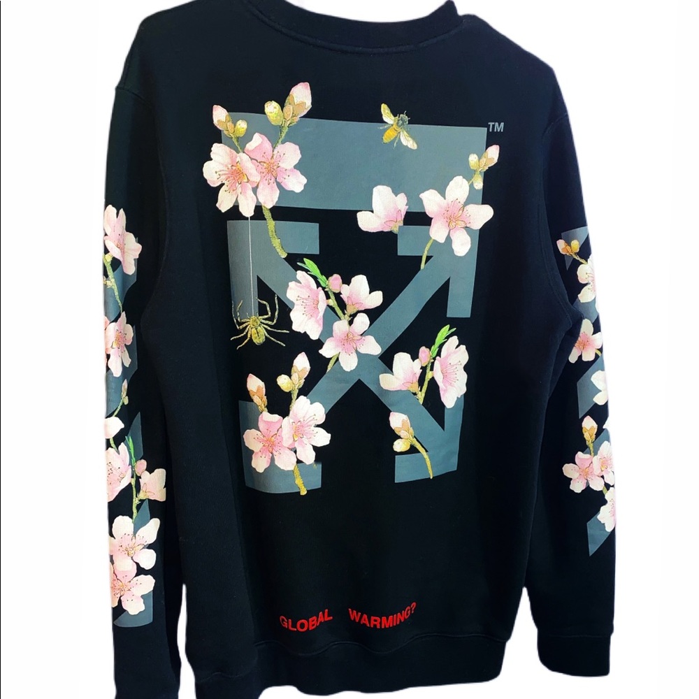 Off-White Black Floral Crew Neck Sweater